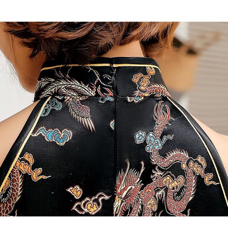 Qipao-فستان سهرة صيني مثير للنساء ، فستان مشقوق ، بدون أكمام ، رقبة رسن ، تشيباو ، ملابس شرقية ، 2020