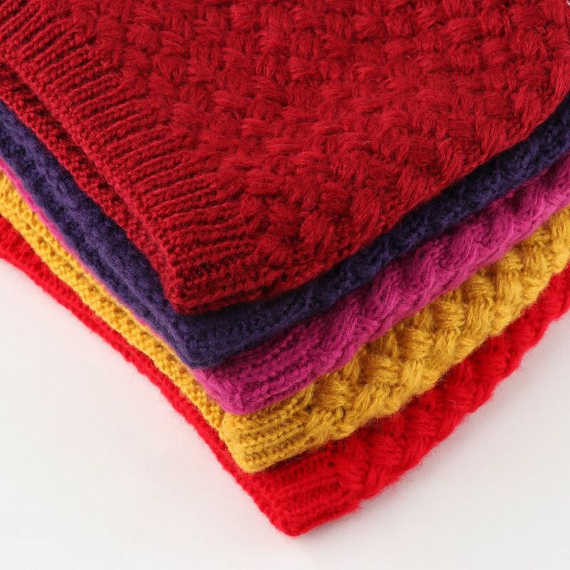 Bufanda de lana para mujer y niña, cuello de punto cálido, envoltura circular, lazo de caperuza, Negro, Rojo, rosa, Multicolor, Invierno