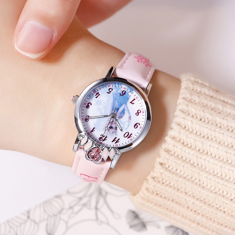 Montre-bracelet à Quartz pour filles, princesse ELSA, dessin animé DISNEY, rose, bleu, violet, étanche, nouveau cadeau pour écoliers