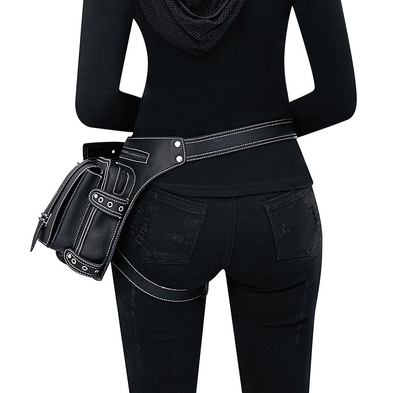 Steampunk retro cintura saco masculino ao ar livre único ombro mensageiro saco do telefone móvel feminino sexy rebites cintura saco perna pacotes