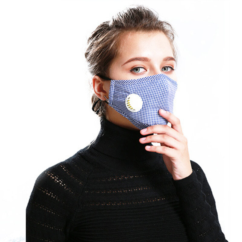 Masque buccal Anti-brume en coton, avec Valve, Anti-poussière, filtre à charbon actif, respirateur avec 2 tampons filtrants, PM2.5