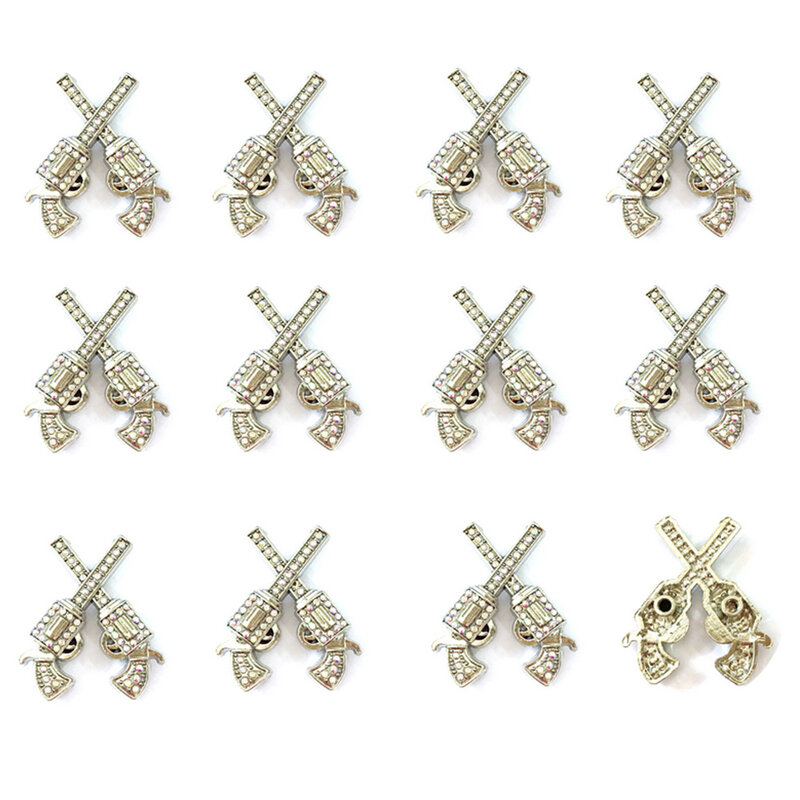 12pcs/lots  double gun Diameter 3.7CM x3.1 Metal  Conchos white rhinestone decoration button for bag Belt purse accessories