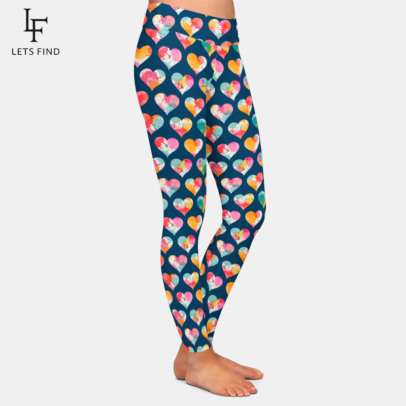 LETSFIND 2021 Fashion 3D Sweet Valentine Pattern e Hearts Print Leggings da donna Leggings morbidi per il Fitness a vita alta