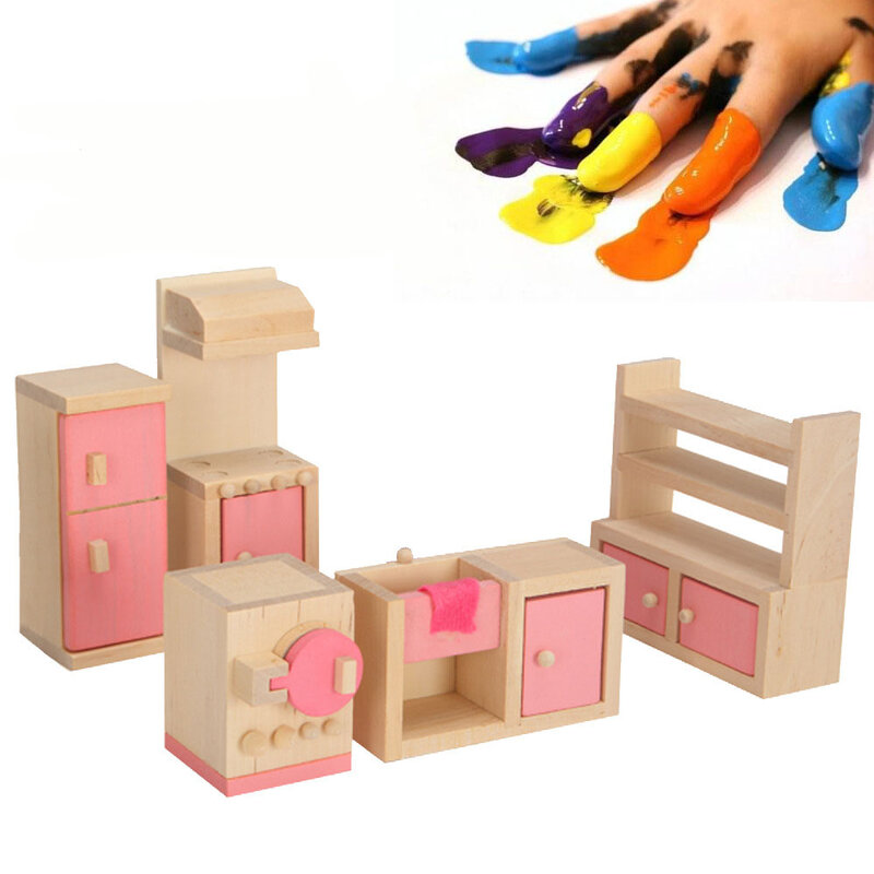 Mainan Miniatur Furnitur Rumah Boneka Kayu untuk Boneka Anak-anak Mainan Bermain Rumah Set Furnitur Mini Mainan Boneka Hadiah Anak Laki-laki Perempuan