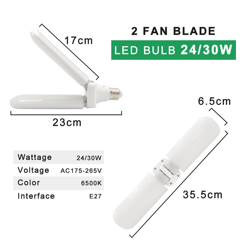 AC220V 15W 24W 30W 36W 45W 48W 60W E27 LED Fan Blade Bulb No Flicker Ceiling Lamp 90 Degree Adjustable LED Lights for Livingroom