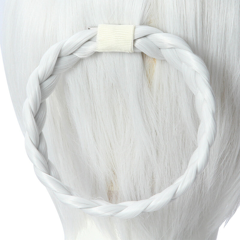 L-mail-Peluca de cabello sintético para Cosplay, cabellera trenzada blanca plateada con flequillo, resistente al calor, NieR Kaine