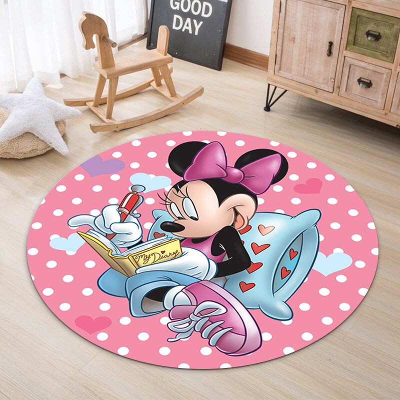 Disney 100Cm Karpet Bulat Bayi Bermain Mat Besar Polyester Anti-Slip Kartun Hewan Bayi Lantai Kamar Anak karpet