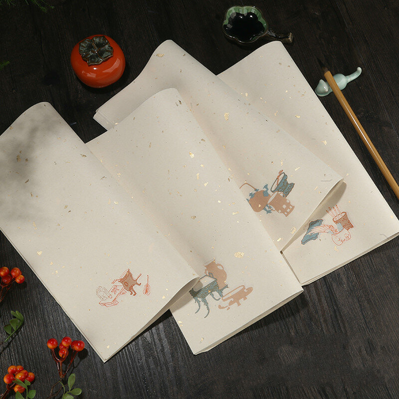 Papel de caligrafía con membrete, 25 piezas, 34x34cm, láminas doradas, papel Xuan, competencia de caligrafía china, membrete especial Xuan Zhi