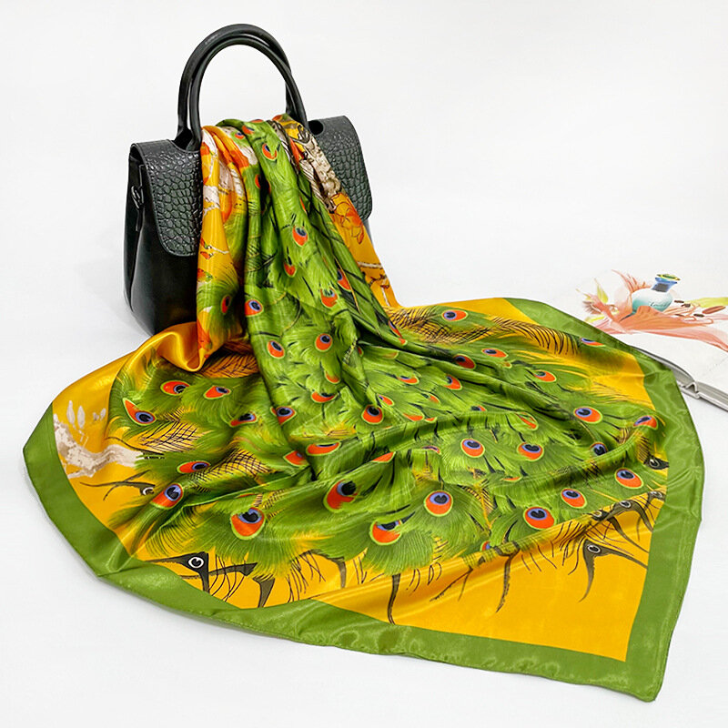 Bufanda cuadrada de seda para mujer, chal Simple y versátil, grande, 90x90CM, novedad