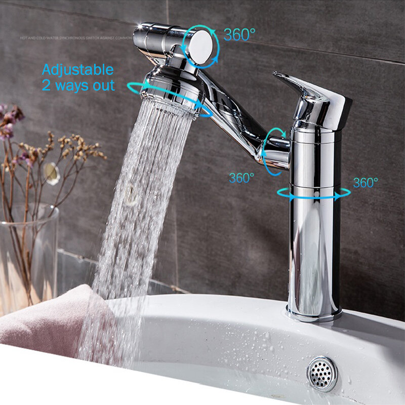 Robinet de salle de bain rotatif à 360 ° mélangeur chaud-froid robinet de lavabo grue pomme de douche robinet de plomberie pour accessoires de salle de bain