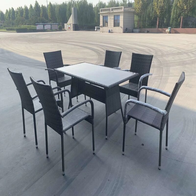 SOKOLTEC Modern Outdoor Garden Terrace Rattan Living Room Tables and Chairs Dining Room Furniture Set  OP2454