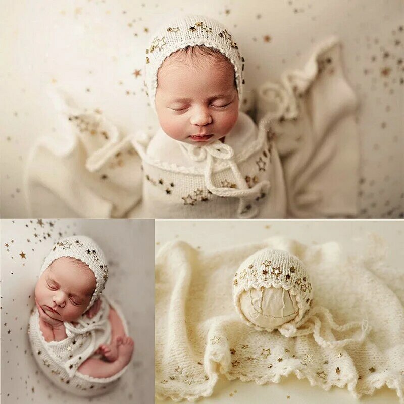 手作りニット帽子ラッピングベビーシューズ写真撮影の新生児の写真の小道具スター背景