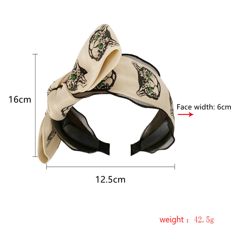 Korean new hair accessories letter cat head webbing lace mesh yarn middle knotted headband broad side bow headband women