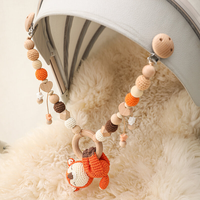 Baby Spielzeug Holz Pram Clip Baby Mobile Kinderwagen Bett Hängen Rasseln Spielzeug Rassel Baby Holz Beißring Halskette Zahnen Perlen