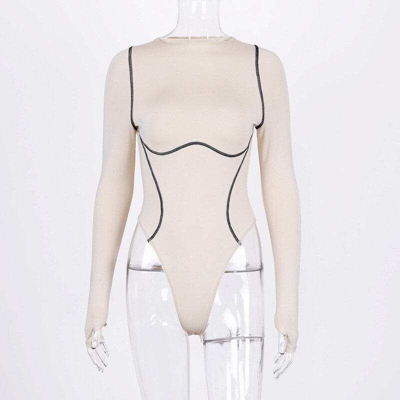 2020 Musim Dingin Wanita Seksi Bodycon Bodysuit Spring Rajutan Solid Khaki Panjang Lengan Bodysuit Tubuh Atasan Wanita Jumpsuit
