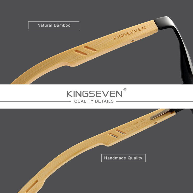 Kingseven moda polarizada alumínio + bambu artesanal de madeira natural óculos de sol homens uv400 óculos de sol das mulheres
