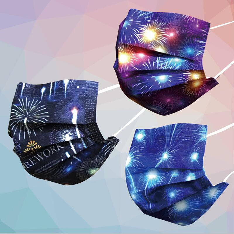 10/100Pcs New Year Fireworks 3-Layer Protective Disposable Face Mask Adults Child Colorful Meltblown Cloth Print Mouth Mask