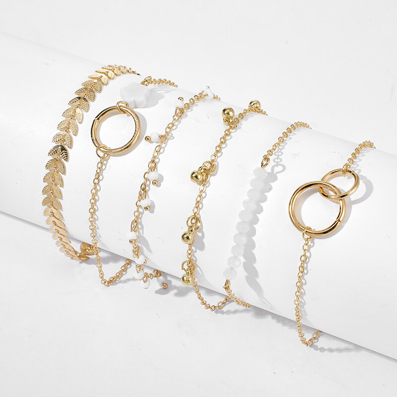 Tocona bracciali con nappe bohémien per le donne gioielli Boho foglie geometriche perline Set di braccialetti con ciondoli a catena a mano a strati 9143