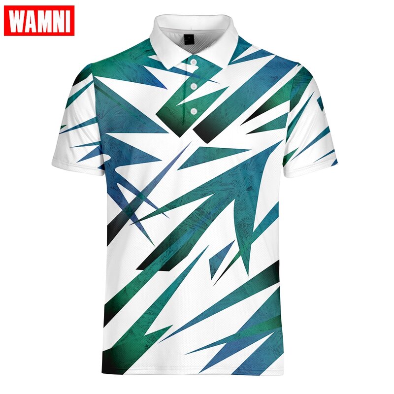 WAMNI 3D koszulka Polo Sport luźny pasek tenis na co dzień 3D drukuj śmieszne Unisex męskie Streetwear geometryczne szybkie suszenie koszulka Polo