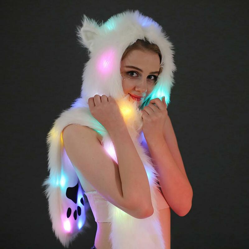 Шапка-шарф Женская со светодиодной подсветкой, креативный головной убор с ушками животных из искусственного меха со светодиодной подсветкой, праздничный светящийся вечерние Ной убор