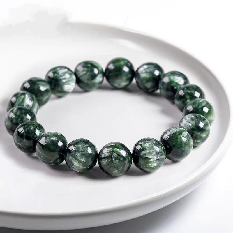 Natural Seraphinite Beads Pulseira para Homens e Mulheres, Gemstone Verde, 8mm, 9mm, 11mm, 12mm, 13mm, 14mm, AAAAAA