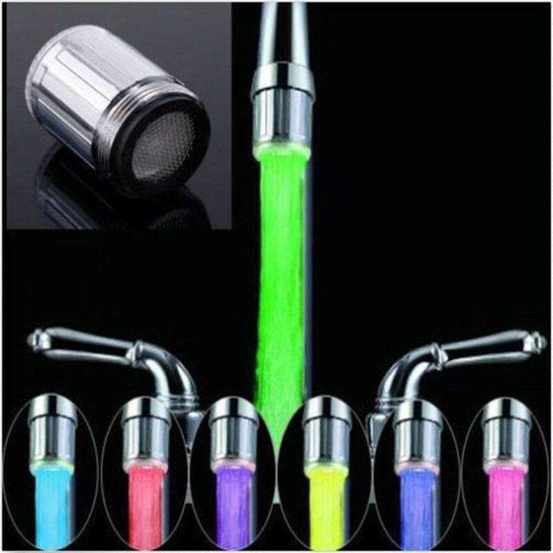 Dropshipping LED Water Faucet Stream Light 7 Colors Glow Shower Tap Head Kitchen Pressure Sensor Bathroom Faucets Taps Accessory