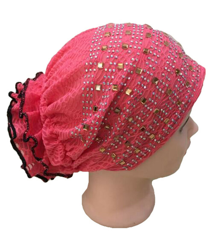 Kids Girl Muslim Head Cover Turban Hat Flower Lace Underscarf Inner Hat Hot Drilling Beanie Cap Skullies Bonnet Headwrap Fashion
