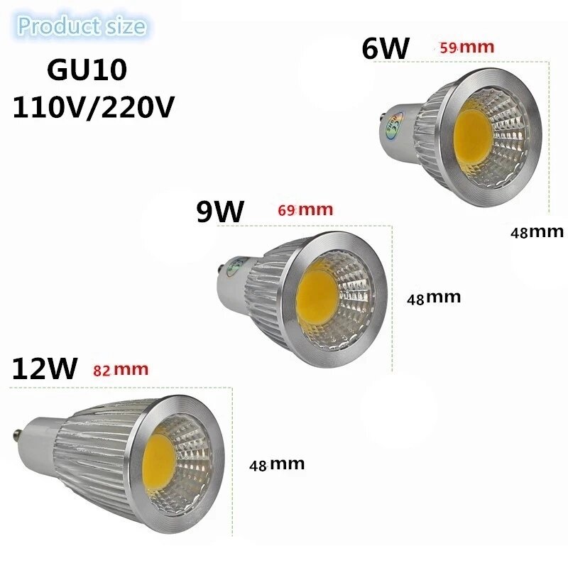 Cob-LEDスポットライト6w 9w 12w,gu10/gu5.3/e27/e14 85-265v mr16 12v cob,ウォームホワイト,コールドホワイト