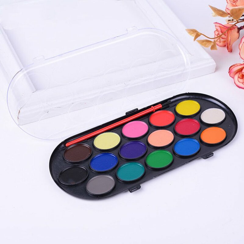 16 Colors Professional Solid Watercolor Paints Paint Box With Paintbrush Bright Color Sketch Color Art Tool Art Supply
