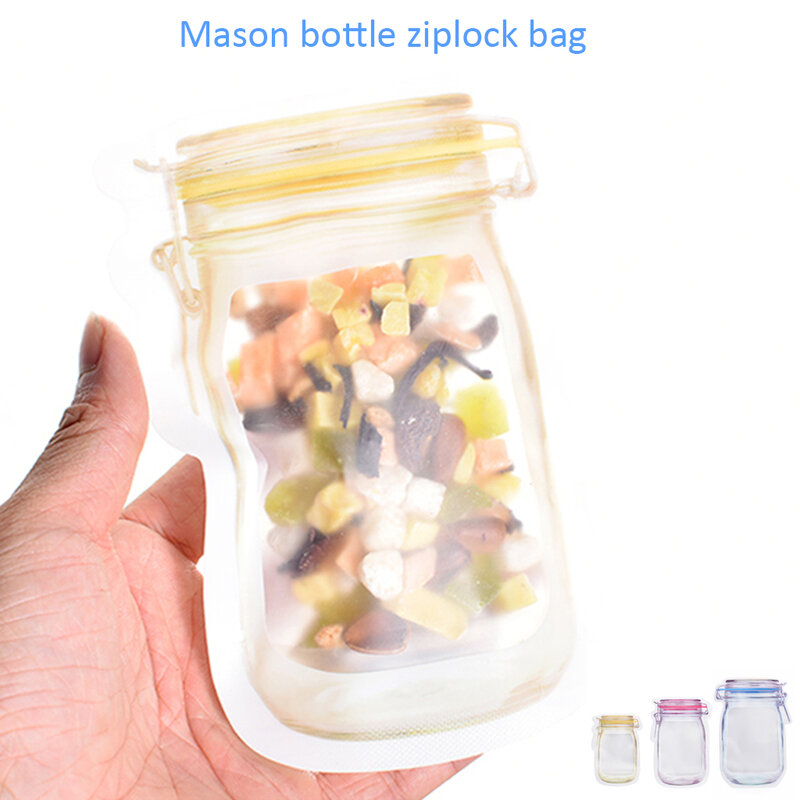 20pcs Reusable Mason Jar Bottles Bags Ziplock Cookies Bag Snack Food Sealing Storage Bag Fridge Organizer Portable Ziplock Bags