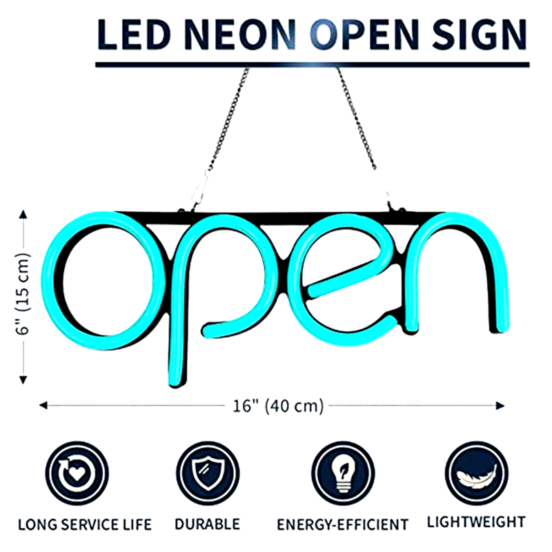 Neon LED wywieszka z napisem "Open" światło dla biznesu lekka i energooszczędna dla restauracji biura sklepy detaliczne witryny okienne