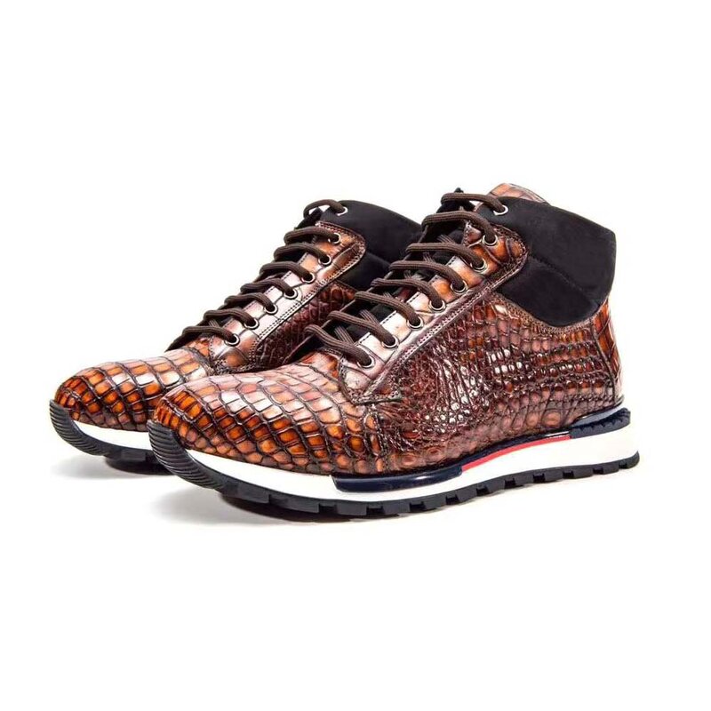Ботинки chue мужские из крокодиловой кожи, повседневная обувь, Крокодиловая Кожа, коричневые, с кисточками