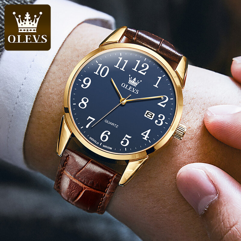 Olevs-男性と女性のためのデラックスオーバーウォッチ、シンプルでカジュアルなブルークォーツ腕時計、防水日付時計、カップルの時計ギフト、5566