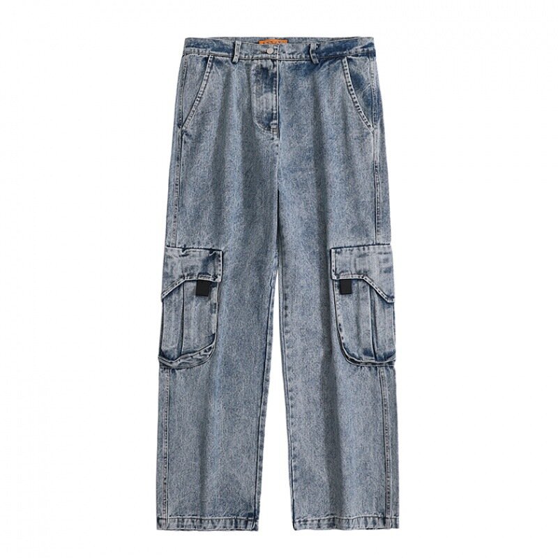 Iccluk Jeans męskie proste luźne spodnie męskie spodnie szerokie nogawki Cargo męskie odzież uliczna obcisłe dżinsy rurki jeansy w stylu Distressed