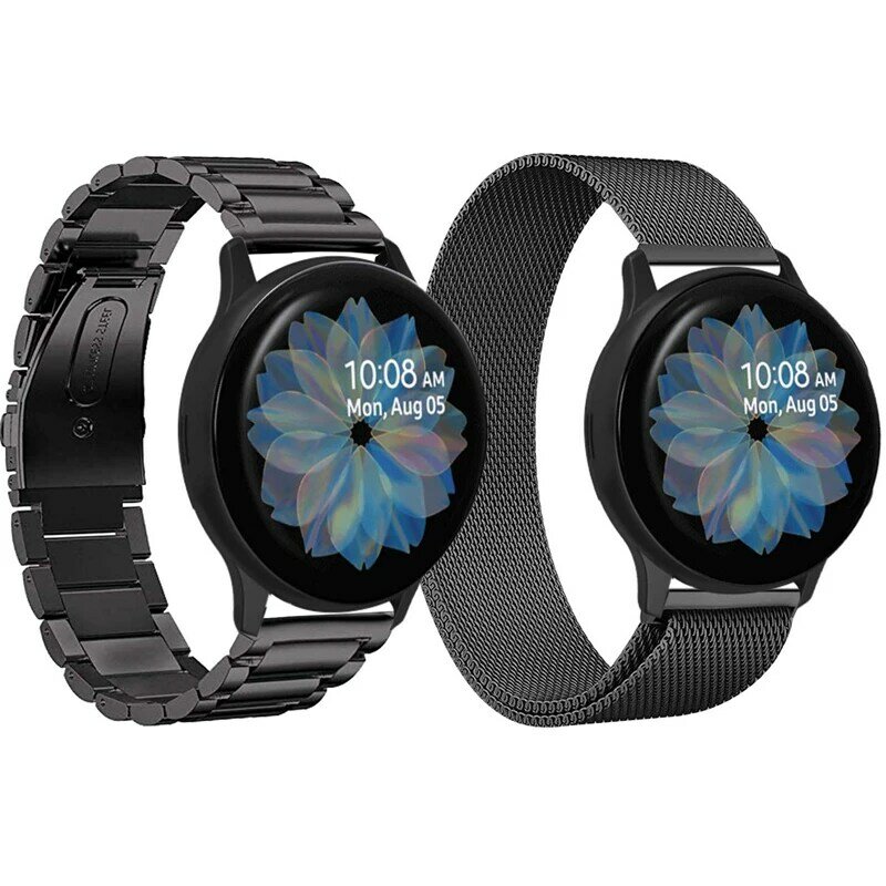 Conjuntos de pulseiras para relógio, pulseiras de 40mm 44mm e metal e aço inoxidável para samsung galaxy watch active 2, bracelete de 20mm correia para active2