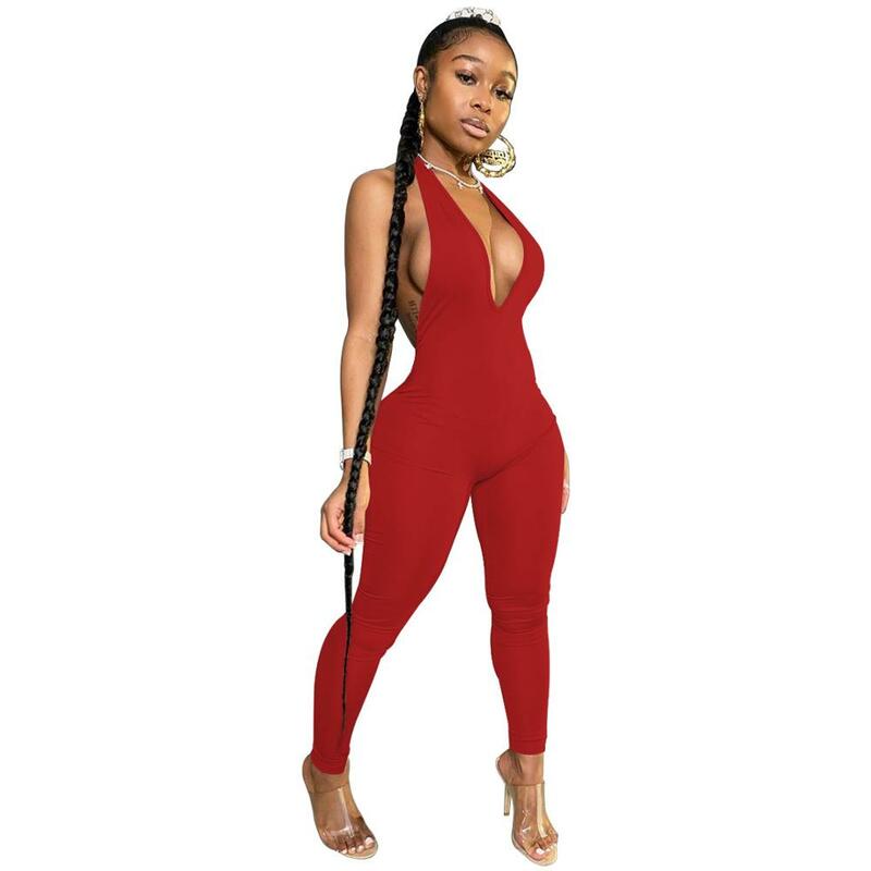 Sexy Deep V Neck Backless Body Jumpsuit Women Summer 2020 Casual Fitness Sleeveless Leggings Bodycon Rompers Womens Jumpsuit