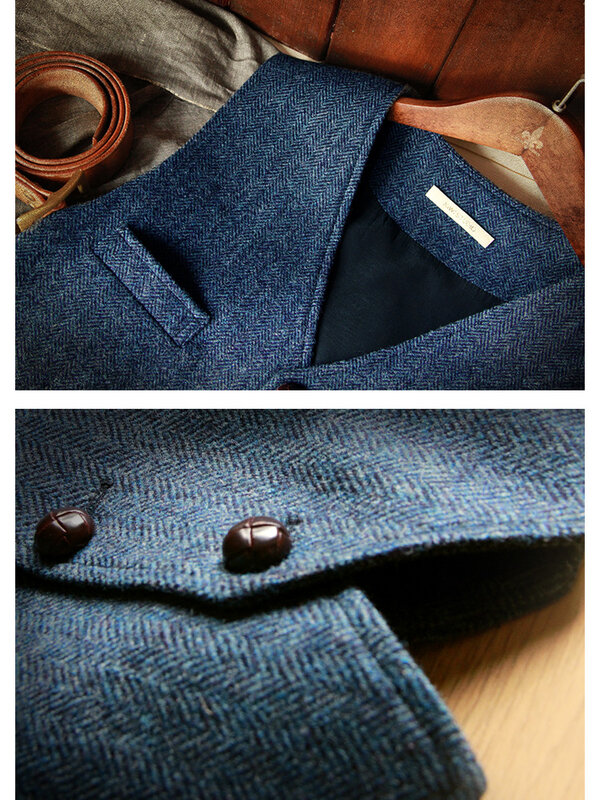 Chaleco de traje azul para hombre, chaqueta de mezclilla con una hilera de botones y mezcla de lana, ajustada, informal, Formal, de negocios