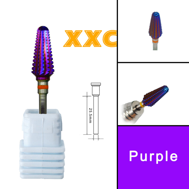 Tornado-cortador de uñas de revestimiento púrpura de carburo de tungsteno, accesorios de manicura, herramientas de inmersión acrílica, broca de llenado de uñas