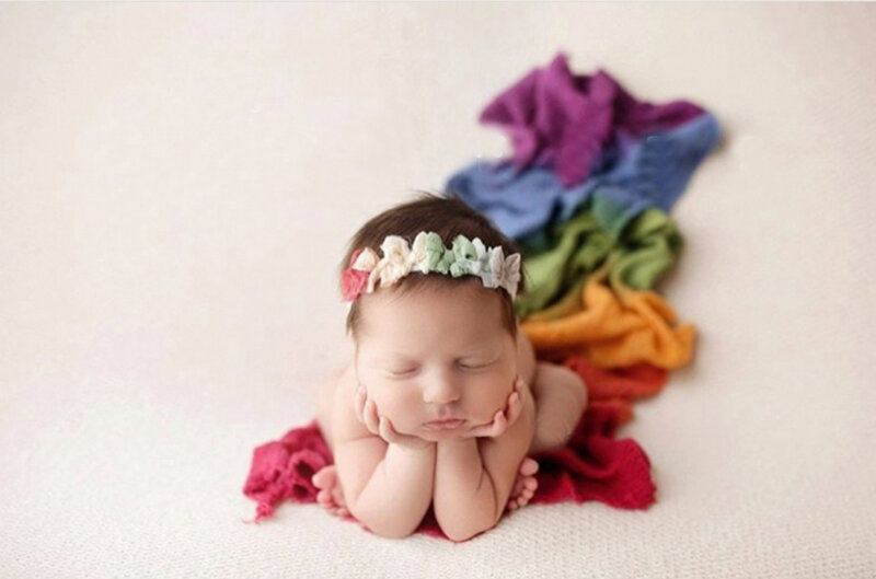 Neugeborenen Fotografie Requisiten Decke Baby Foto Wrap Swaddling Baumwolle Dehnbar Regenbogen Wraps Foto Studio Schießen Hintergrund