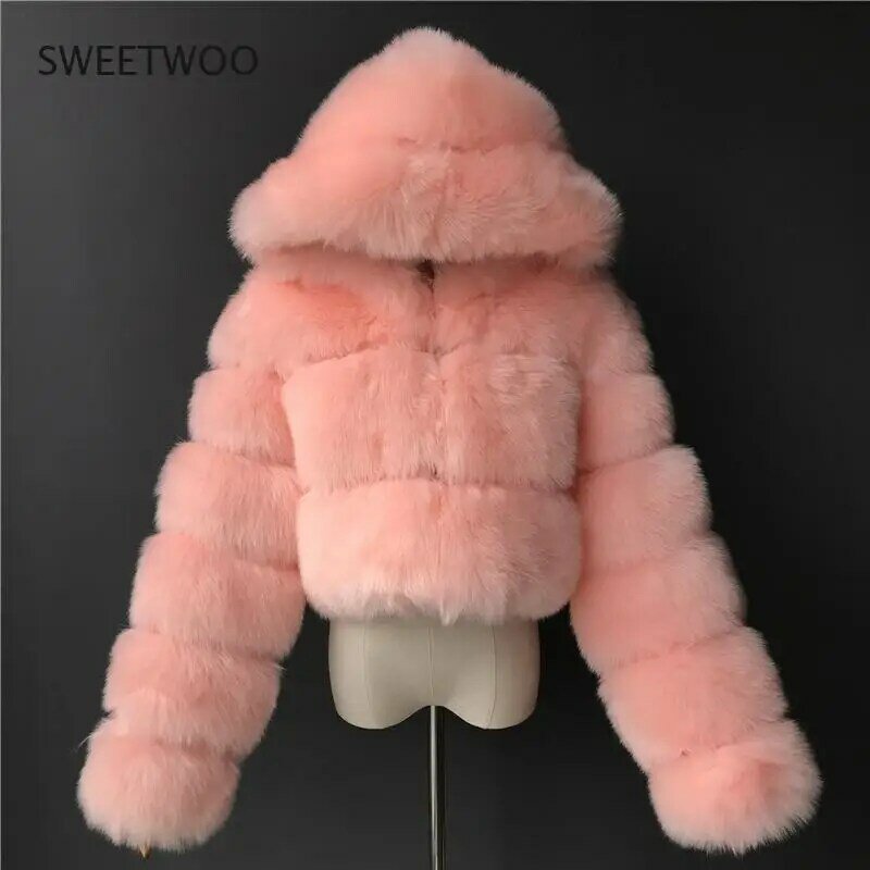 Женское модное роскошное пальто из искусственного меха, теплое пальто с капюшоном на осень и зиму, женское теплое однотонное пальто из искусственного меха, женские пальто
