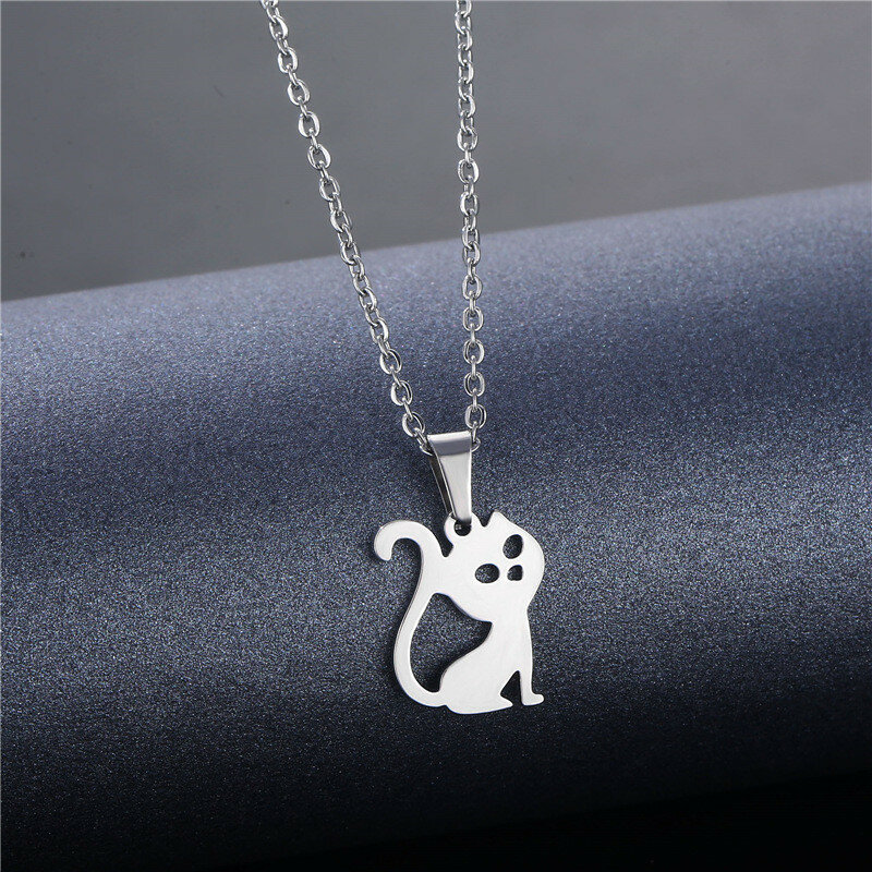 Stainless Steel Cute Small Cat Clavicle Chain Necklace For Women Cat Exquisite Pendant Necklace Wedding Engagement Party Jewelry