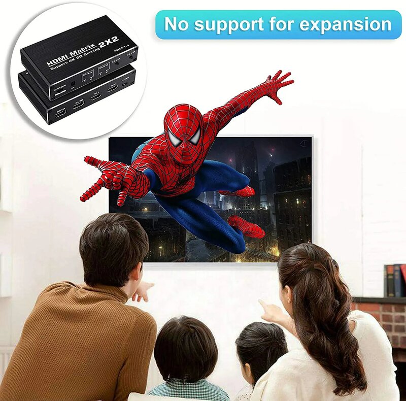 محول مصفوفة HDMI 2 × 2 ، 4k ، 60 هرتز ، 2 منفذ ، HDMI ، 2 مخرجين ، متوافق مع HDMI 2.0 ، HDCP 1.4 ، 3D 1080p 4K x 2K