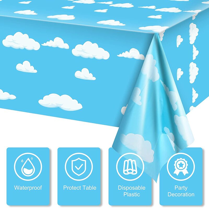 Blue Sky White Clouds Party Supplies Tablecloth For Kids Disposable Table Cover Favor Cartoon Story Birthday Festival Decoration
