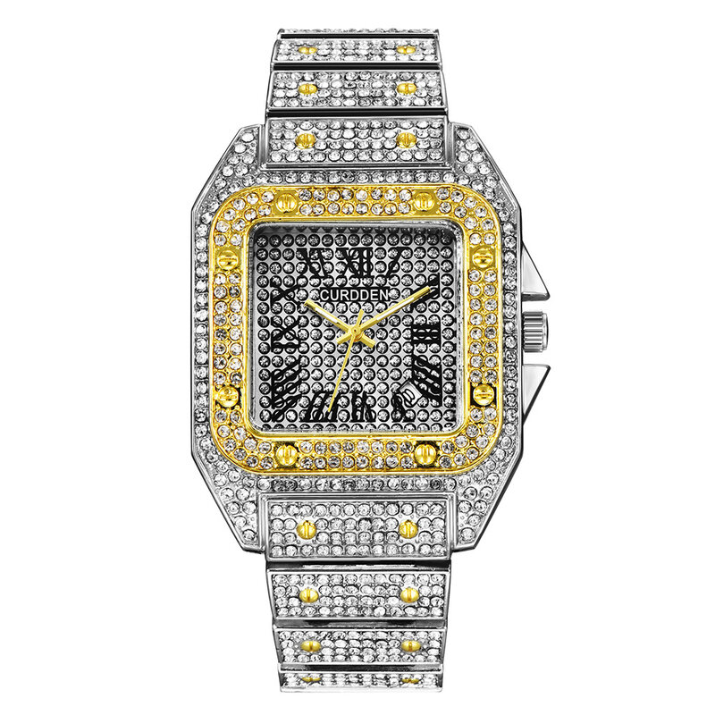 Relógio de pulso de quartzo homem de aço inoxidável relógio de pulso de luxo iced out diamante masculino reloj hombre