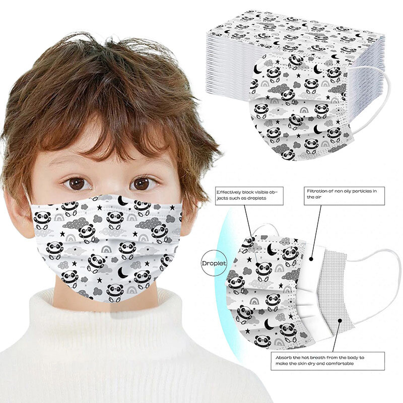 10/100Pcs Kids Wegwerp Mond Maskers Masque Kinderen Cartoon Panda Print Gezicht Shield Mask 3 Lagen Beschermende Mascarillas ninos