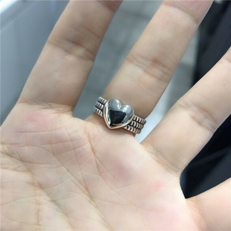 925 Sterling Silver LOVE Heart Rings Vintage Handmade Weave Thai Silver Elegant Party Jewelry Gifts for Women Couples