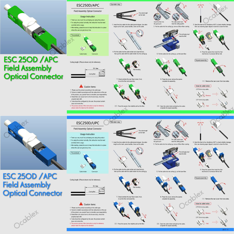 Top Free Shipping 50, 100PCS/Lot FTTH ESC250D SC APC and SC UPC Single-Mode Fiber Optic Quick Connector FTTH SM Optic Fast