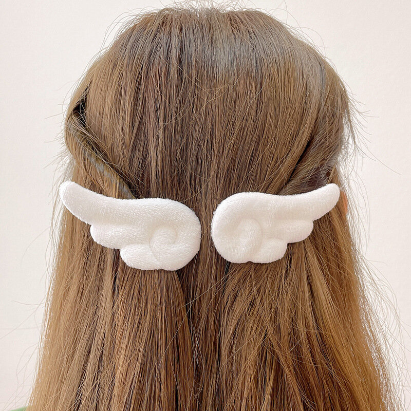 2pcs Angel Hair Clips Girls Kids Cartoon Plush Pins Barrette White Wing Hair Hoop Christmas Holiday Dress Up Hairpin Accessories