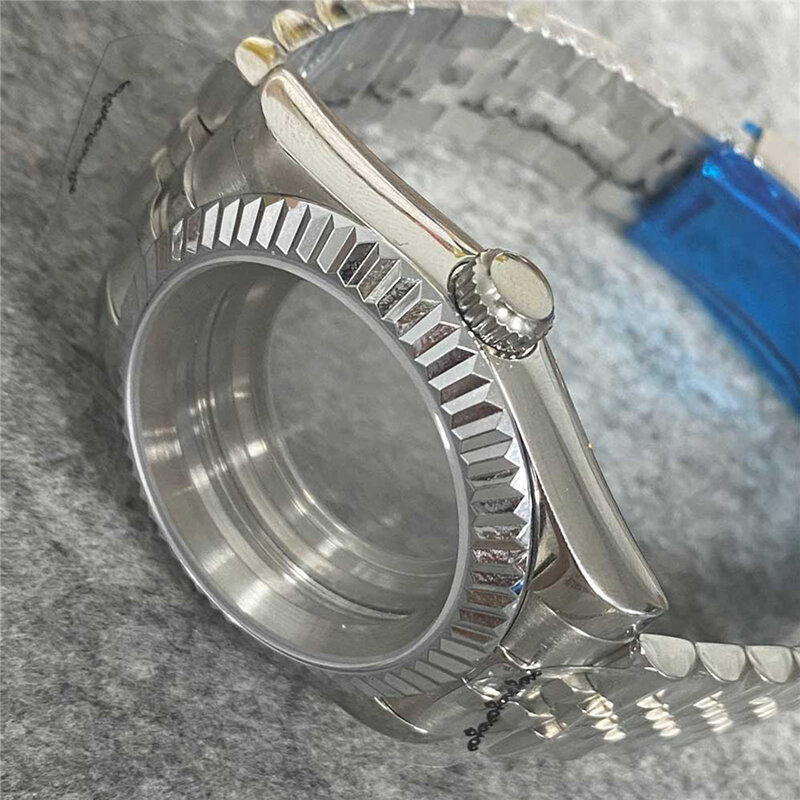 Caixa de relógio de aço inoxidável e conjunto pulseira, fundo transparente, 39mm, Fits NH35, NH36, NH70, NH38, movimento automático, 36mm