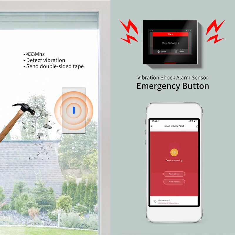 Ostaniot 433MHz eV1527 Wireless Glass Break Vibration Sensors Door Window Alarm Detector Anti Theft For Home Security Kit